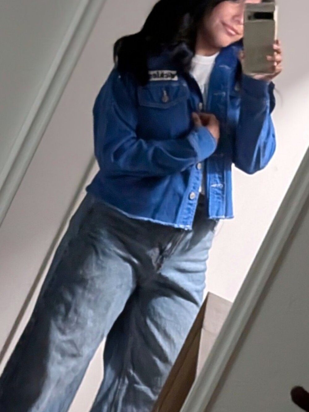 Dickies Blue Jean Crop Denim Jacket Logo Womens Size S Casual Y2K